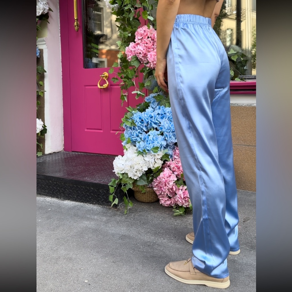 Silk Satin trousers sky blue